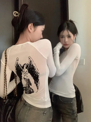 VILZSTUDIOS Sexy Gothic Angel Print Crop T-Shirt