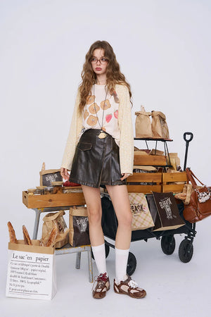 VILZSTUDIOS Chic Elegant Pleated Leather Mini Skirt