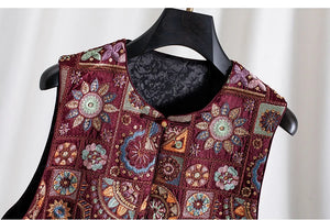 VILZSTUDIOS Luxury Red Jacquard Chinese Style Vest