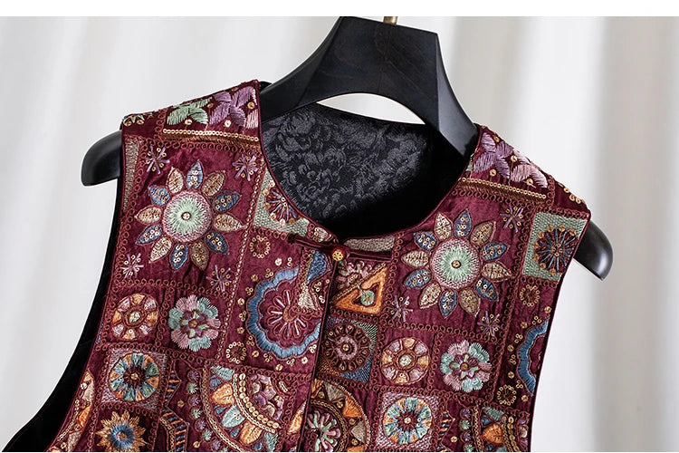 VILZSTUDIOS Luxury Red Jacquard Chinese Style Vest
