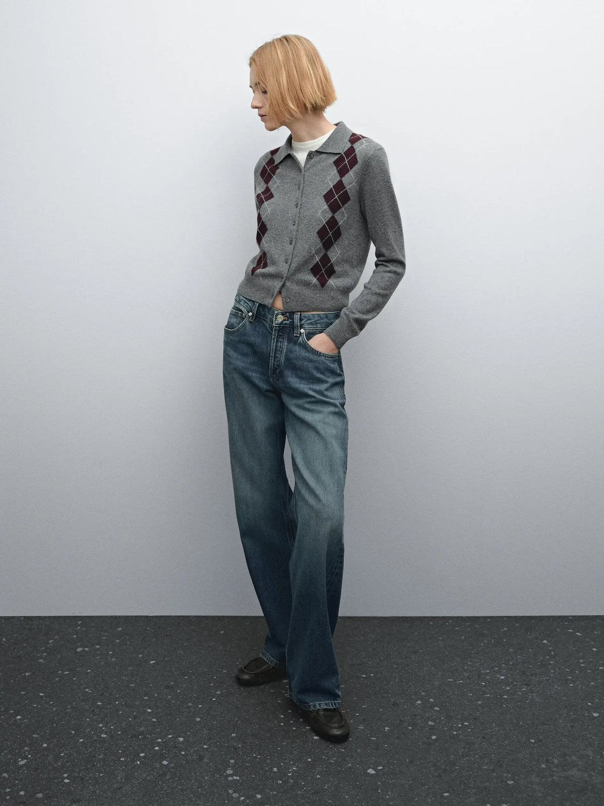 VILZSTUDIOS Grey Polo Collar Knitted Cardigan