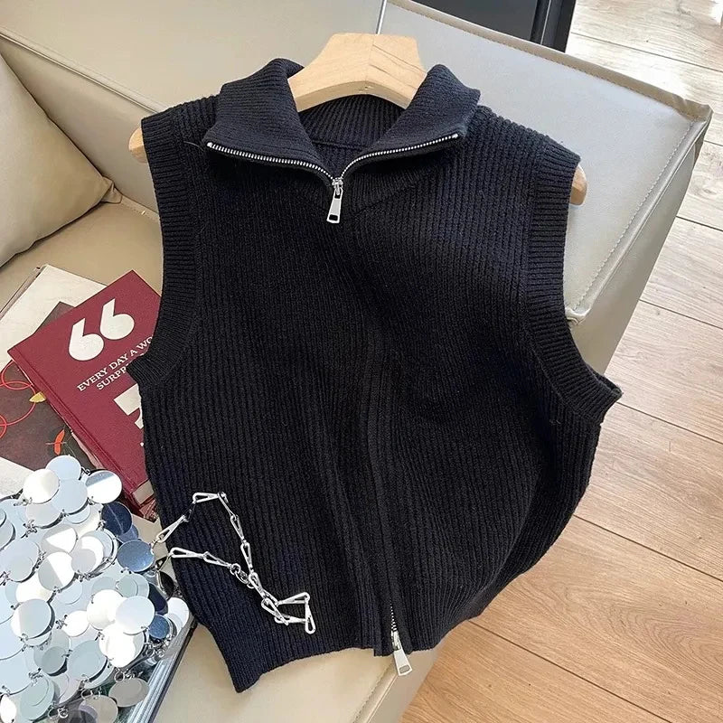 VILZSTUDIOS Modern Knit Zipper Sleeveless Sweater