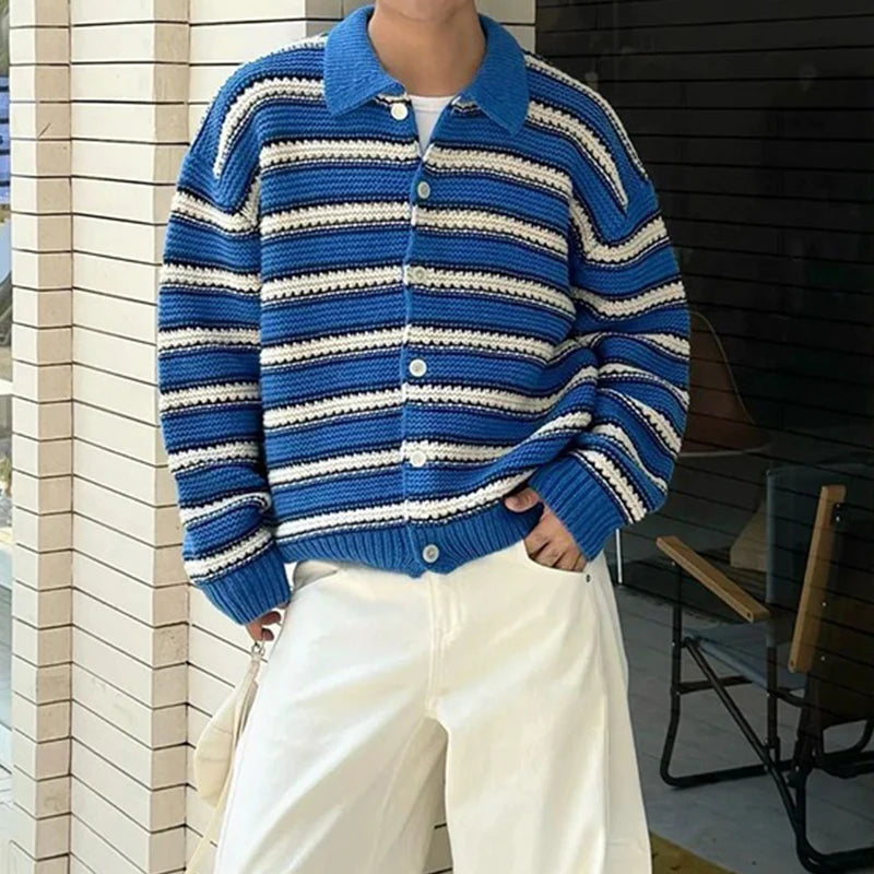VILZSTUDIOS Vintage Striped Crochet Button-Up Cardigan