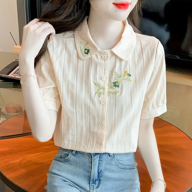 VILZSTUDIOS Chic Floral Embroidered Slim Fit Shirt