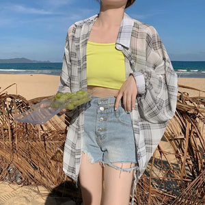 VILZSTUDIOS Lightweight Plaid Chiffon Shirt