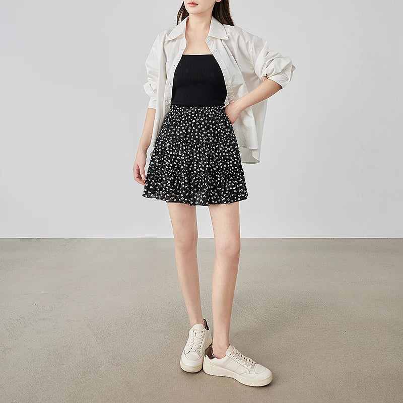 VILZSTUDIOS Floral Bubble Wrinkled Summer Mini Skirt