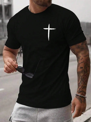 VILZSTUDIOS Oversized Cross Print Loose Summer T-Shirt