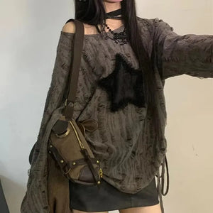 VILZSTUDIOS Oversized Graphic Black Star Print Top