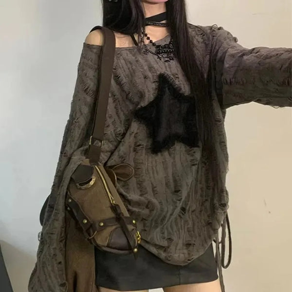 Oversized Graphic Black Star Print Top