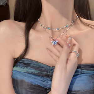 VILZSTUDIOS Romantic Blue Crystal Butterfly Necklace