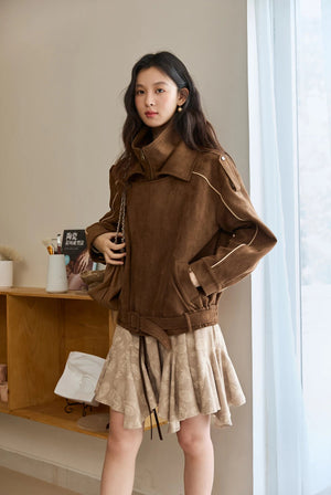 VILZSTUDIOS Retro Split Collar Suede Jacket