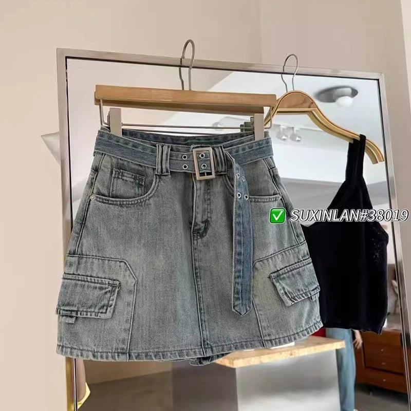 VILZSTUDIOS High-End Retro Lace-Up Denim Skirts