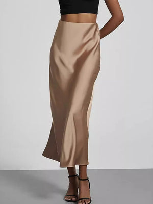 VILZSTUDIOS Elegant Satin High Waist Long Skirt