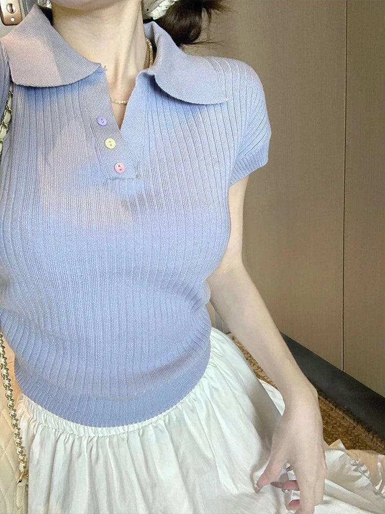 VILZSTUDIOS Chic Pleated Lapel T-Shirt