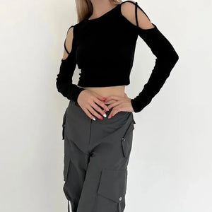VILZSTUDIOS Black Hollow Out Crop Top