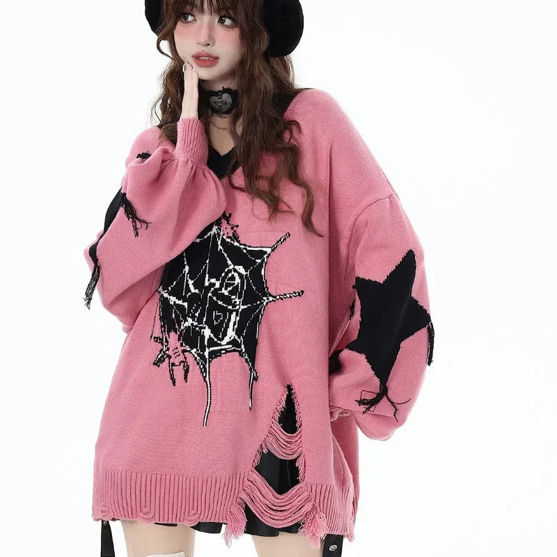 VILZSTUDIOS Gothic Oversized Spider Web Sweater