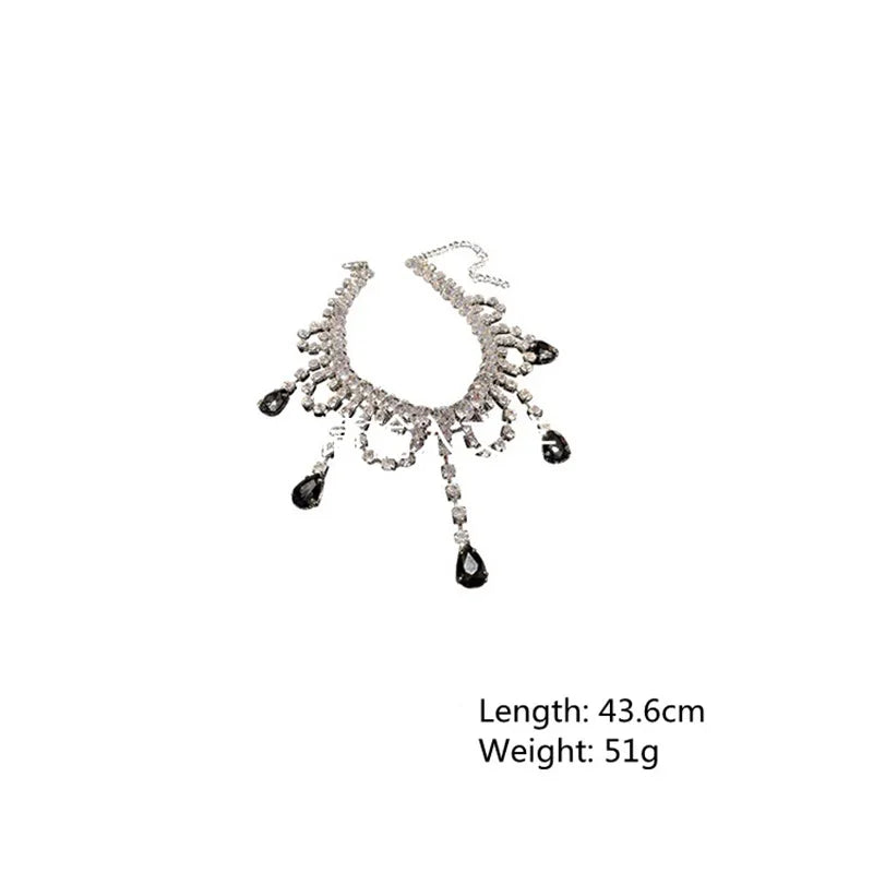 VILZSTUDIOS Black Water Drop Crystal Choker Necklace