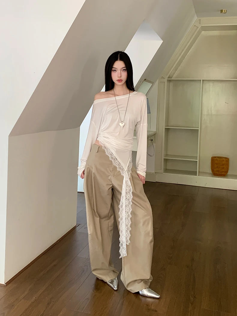 VILZSTUDIOS Off-Shoulder Lace Ruched Asymmetrical Top