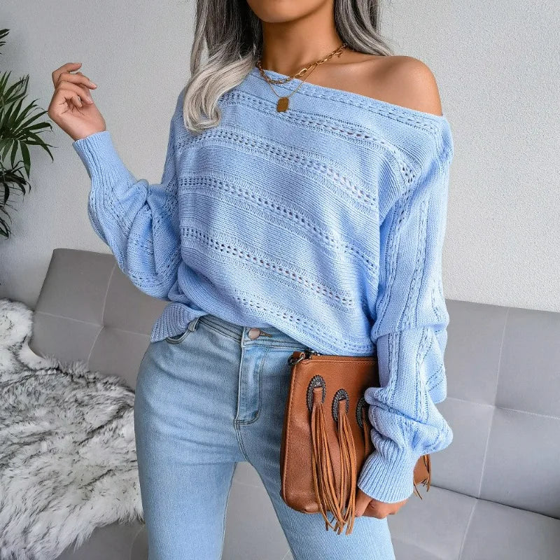 VILZSTUDIOS Stylish Hollow Off Shoulder Knit Sweater