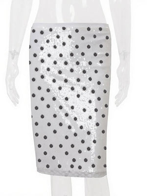 VILZSTUDIOS Summer Polka Dot Sequin White Skirt