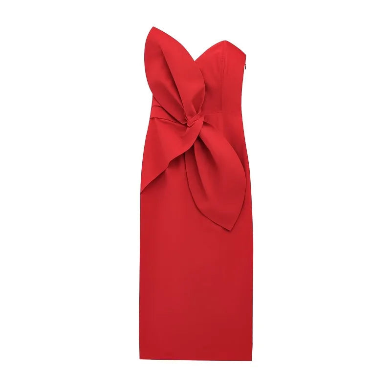 VILZSTUDIOS Chic Off Shoulder Bow Midi Dress
