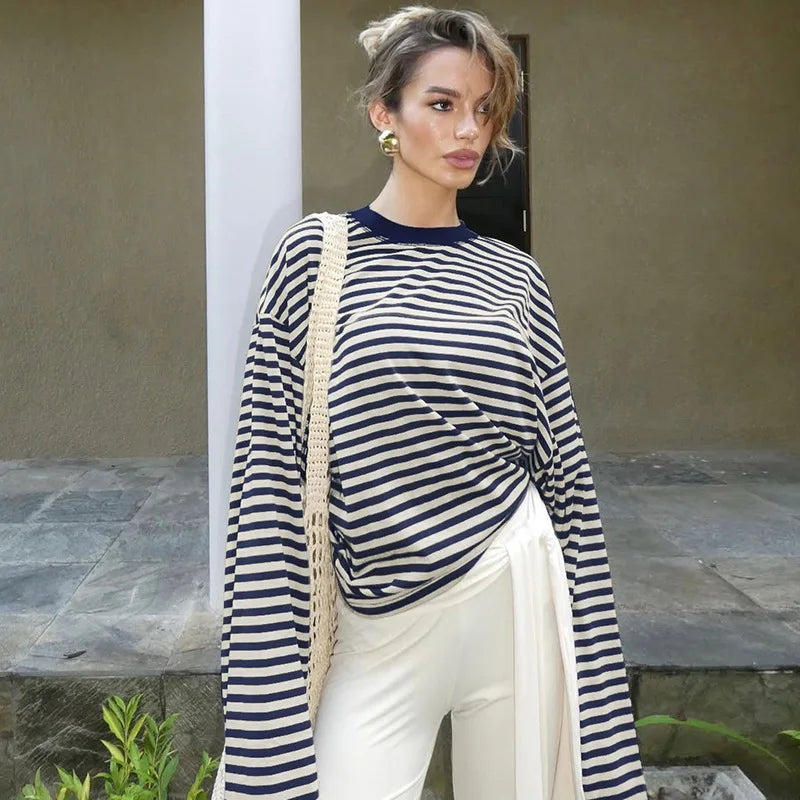 VILZSTUDIOS Loose Striped Long Sleeve Top