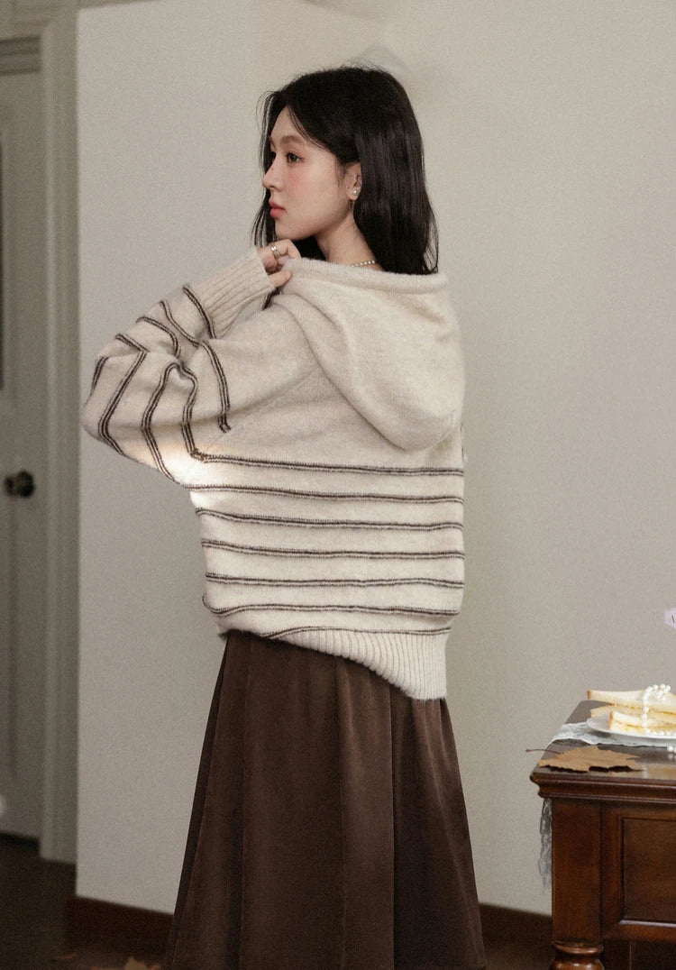 VILZSTUDIOS Brown Striped Knitted Hoodie
