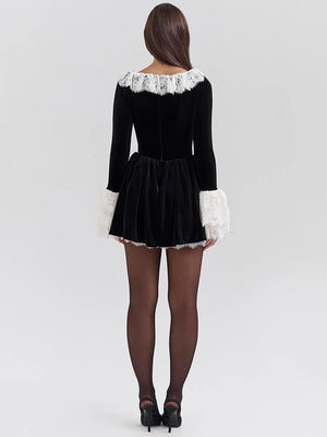 VILZSTUDIOS Flare Lace Square Collar Black Dress