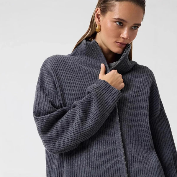Cozy Knitted Turtleneck Zipper Cardigan