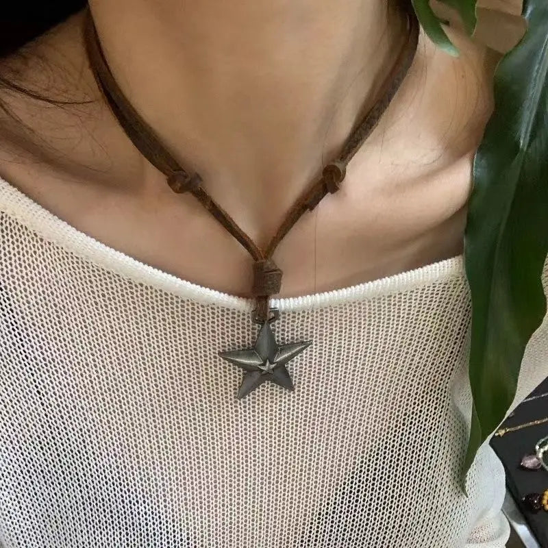 VILZSTUDIOS Punk Star Pendant Leather Rope Necklace