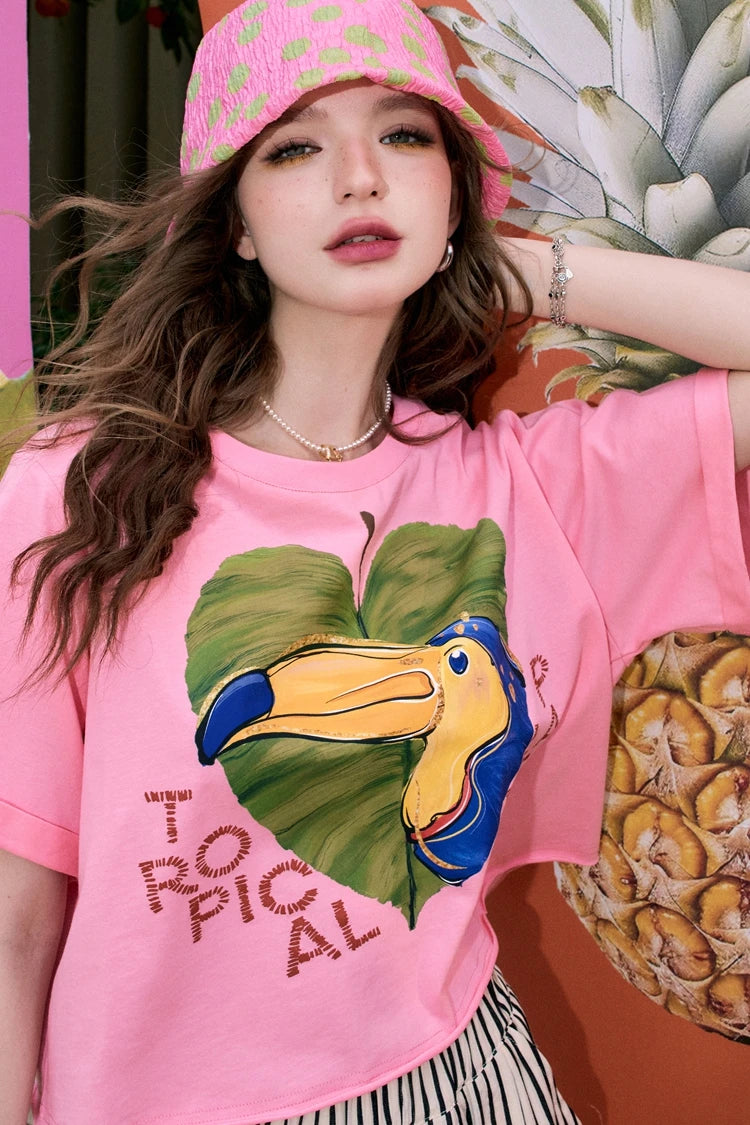 VILZSTUDIOS Loose Printed Petite Straight T-Shirt