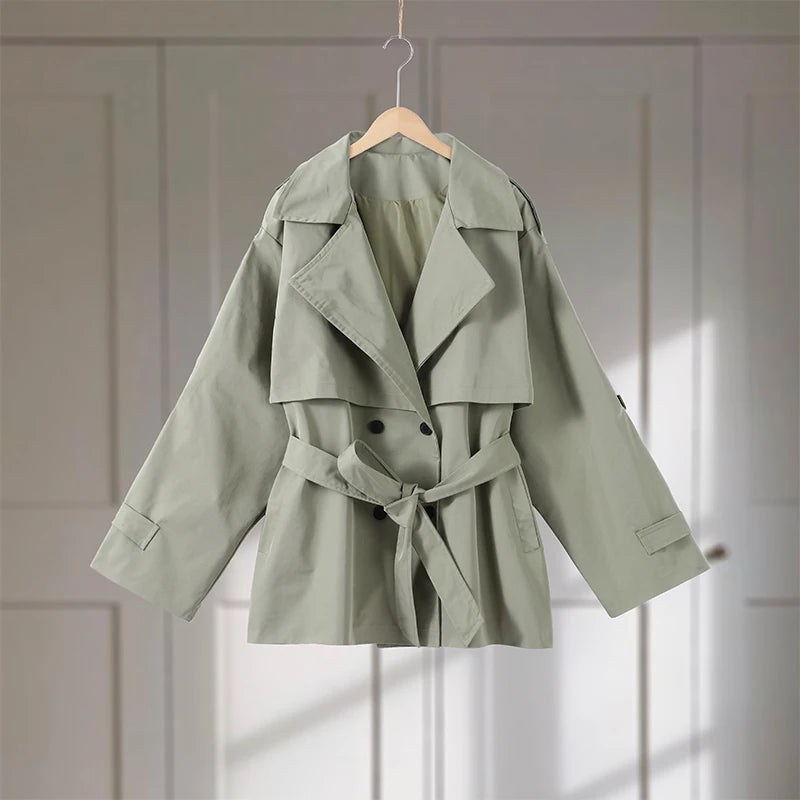 VILZSTUDIOS Stylish Belted Short Trench Coat