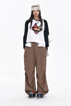 VILZSTUDIOS Patchwork Heart Printed Raglan Long Sleeve Top