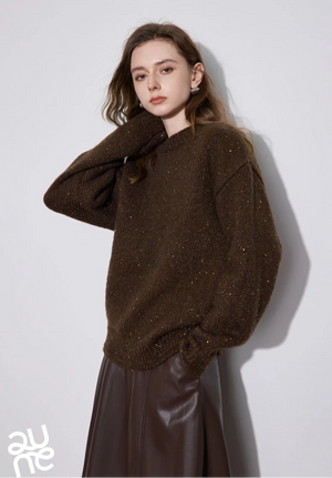 VILZSTUDIOS Sparkling Bead Camel Velvet Knit Sweater