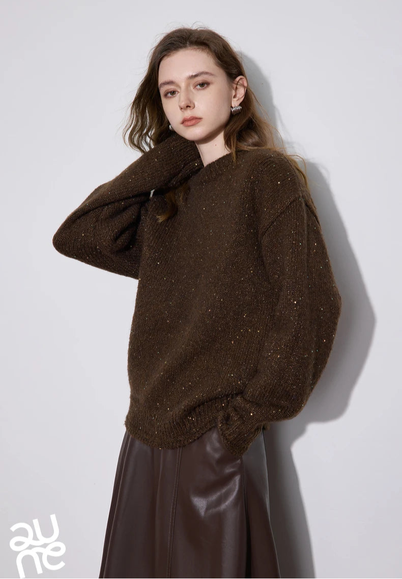 VILZSTUDIOS Sparkling Bead Camel Velvet Knit Sweater