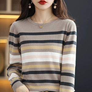 VILZSTUDIOS Striped Knitted Round Neck Sweater