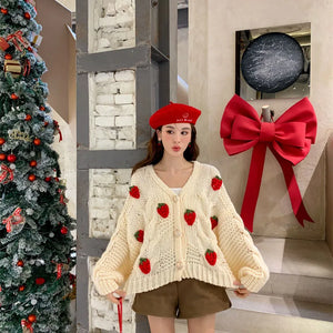 VILZSTUDIOS Cozy Strawberry Knit Cardigan