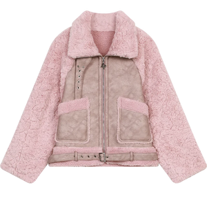 VILZSTUDIOS Pink Fur Collar PU Leather Jacket