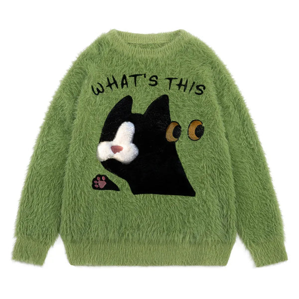 Cozy Oversized Fuzzy Cat Sweater
