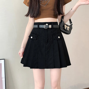 VILZSTUDIOS Pleated Denim A-Line Skirt for Spring/Summer
