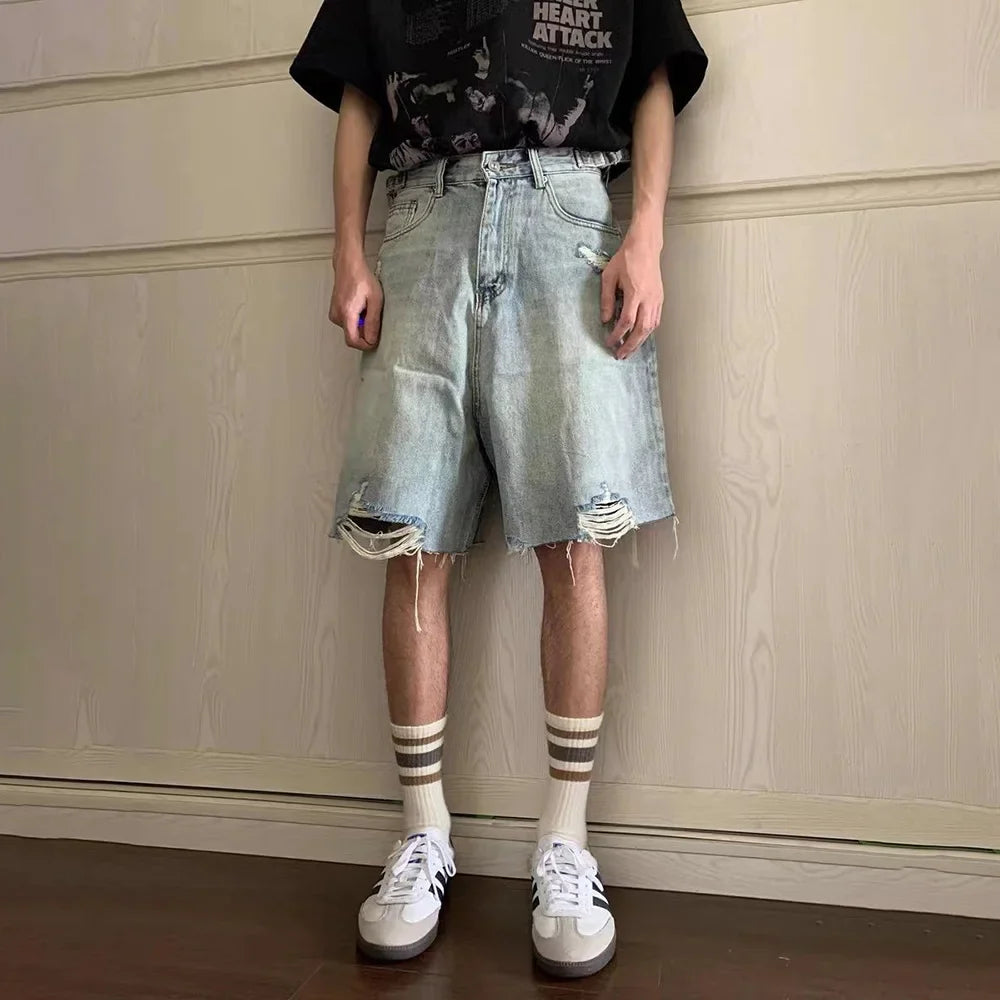 VILZSTUDIOS Vintage Washed Ripped Denim Shorts