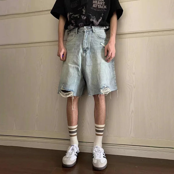 Vintage Washed Ripped Denim Shorts