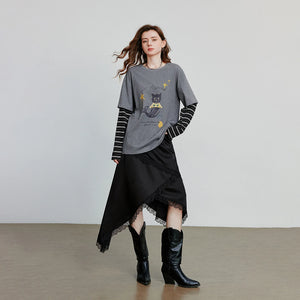 VILZSTUDIOS Cartoon Splicing Long Sleeve T-Shirt