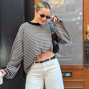 VILZSTUDIOS Loose Striped Long Sleeve Top