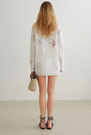 VILZSTUDIOS Stylish Embroidered Hollow Out Shirt