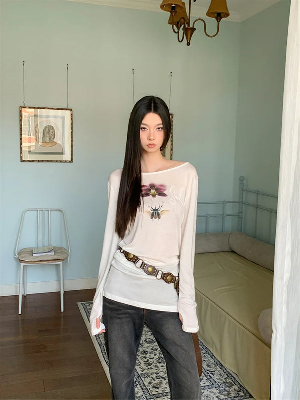 Beetle Orchid Print Long Sleeve Top