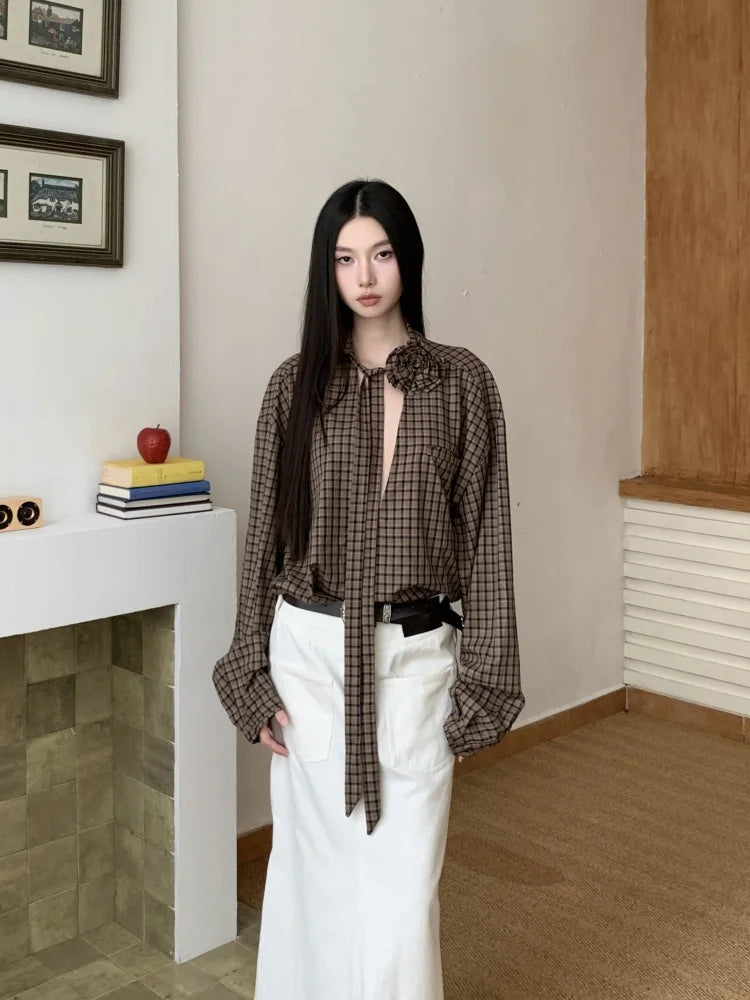 VILZSTUDIOS Brown Plaid Oversized Shirt