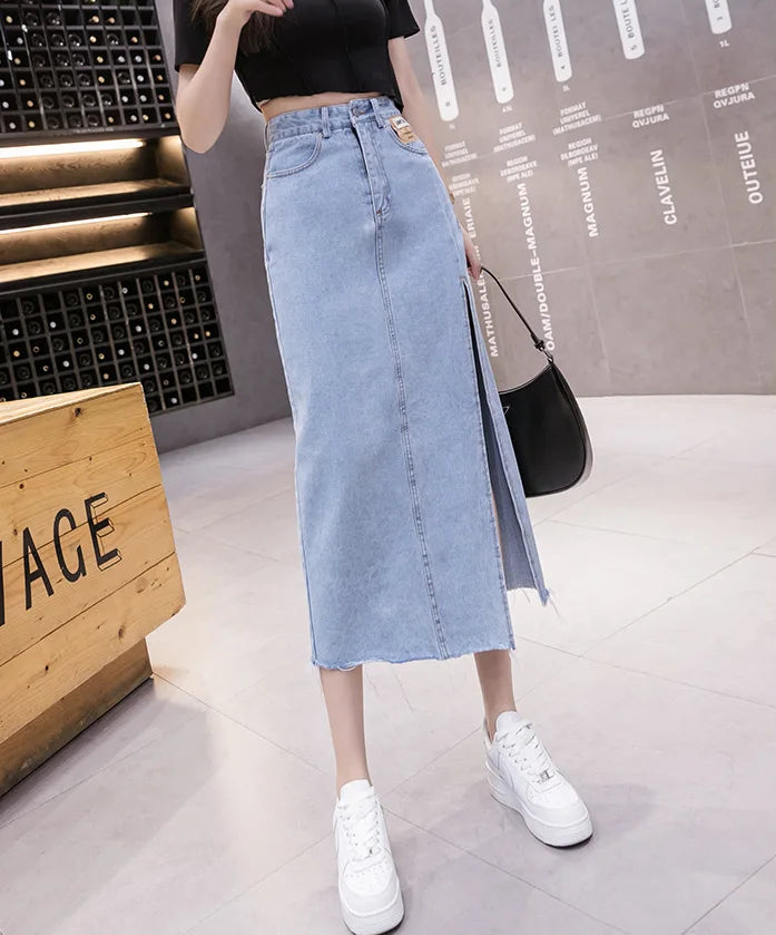 VILZSTUDIOS Vintage Denim Midi Skirt With Slit