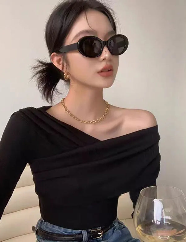 Chic One Shoulder Long Sleeve Top