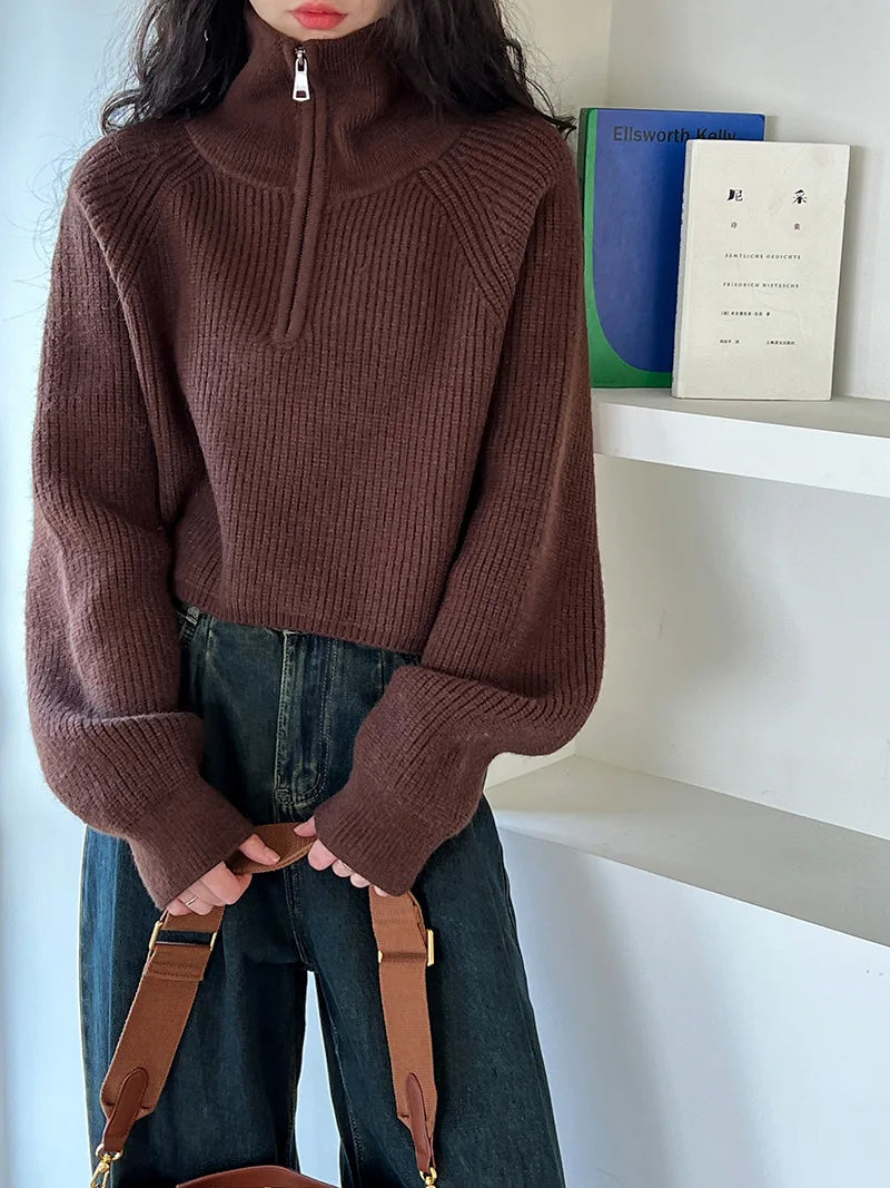VILZSTUDIOS Turtleneck Semi-Zipper Knitwear Sweater